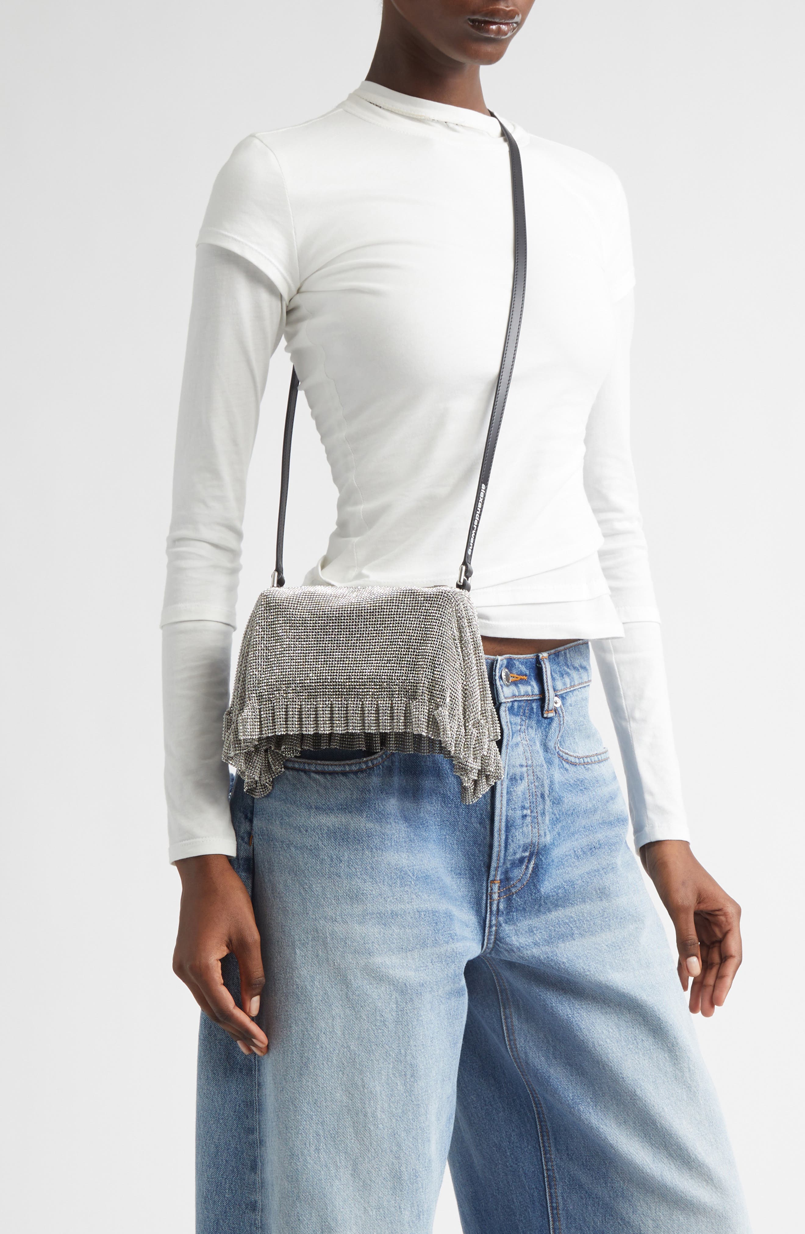 Alexander Wang Divina Crystal Mesh Pochette Top Handle Bag, Alternate, color, Silver