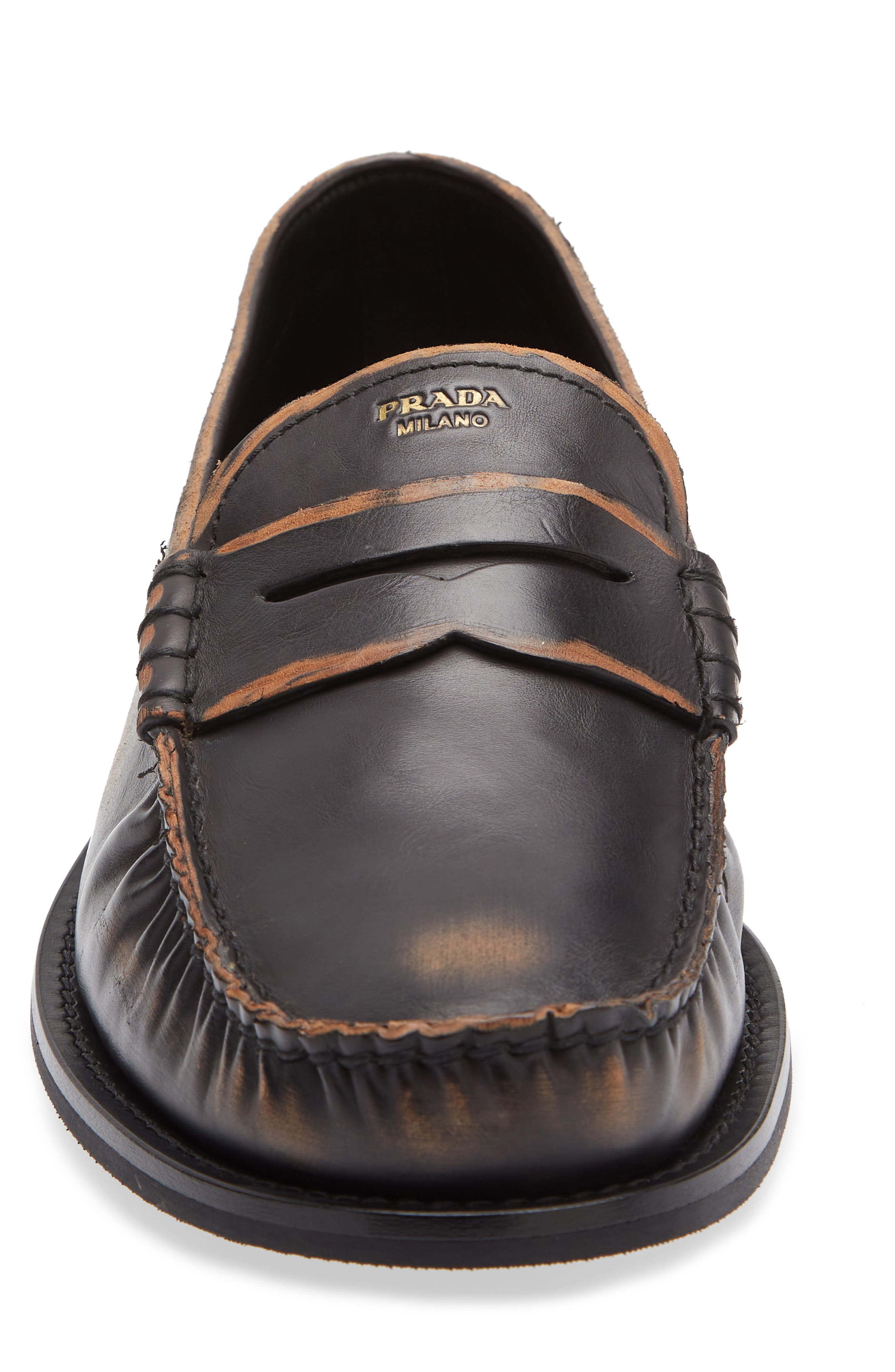 Antiqued Leather Loafer, Alternate, color, NERO/ CUOIO