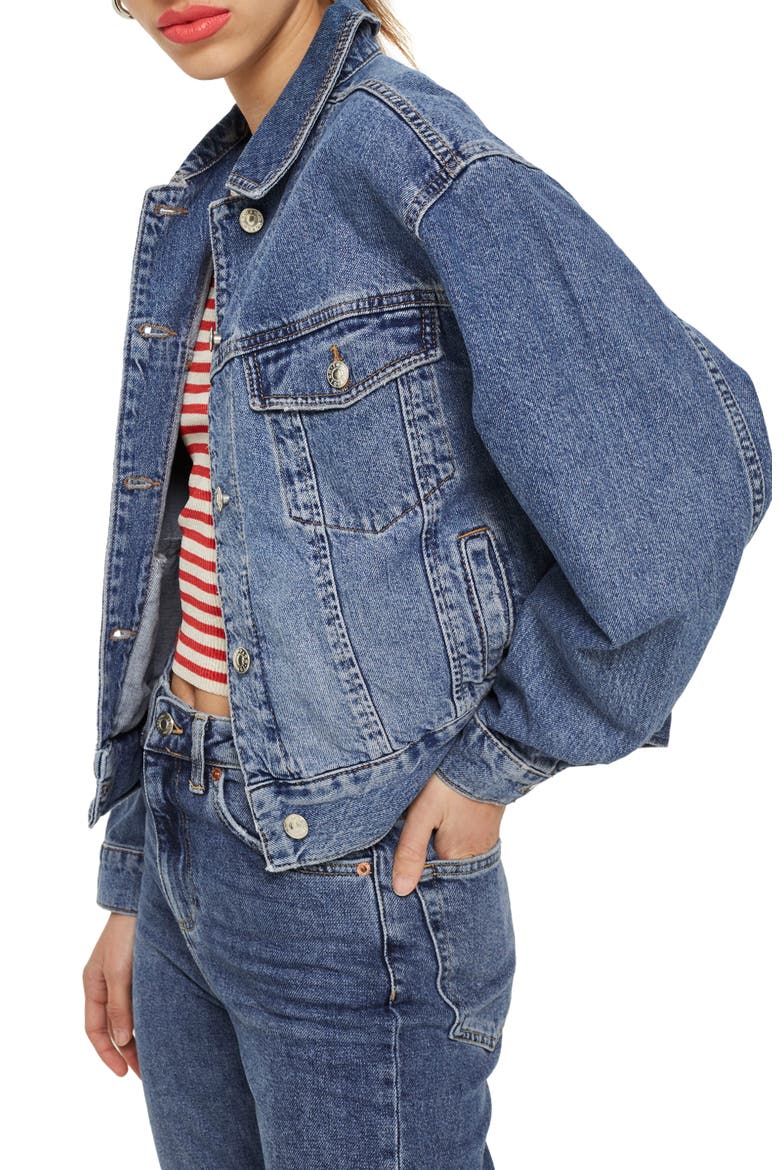 Boxy Crop Denim Jacket, Alternate, color, MID DENIM
