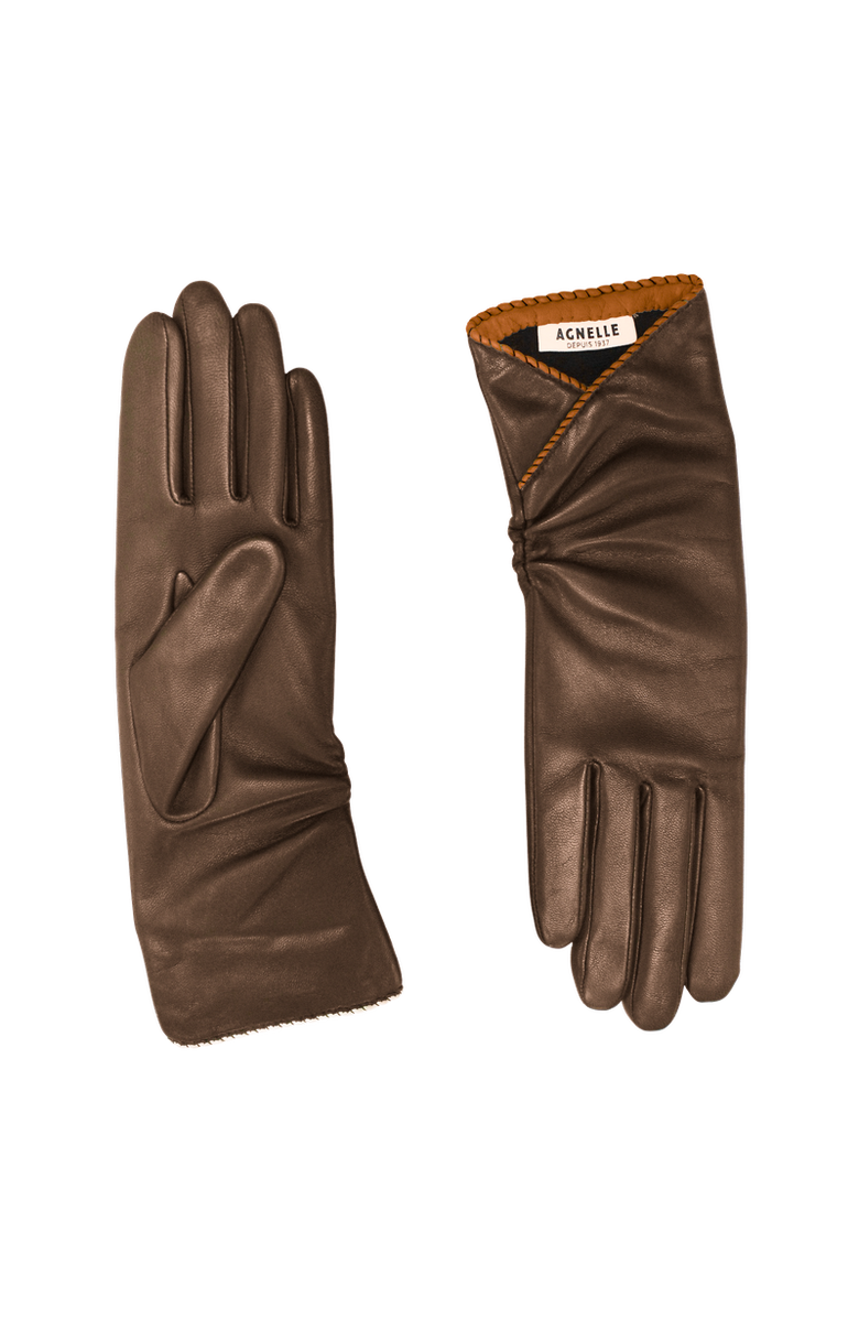 Agnelle Beatrice Lambskin Gathered Gloves, Main, color, 
