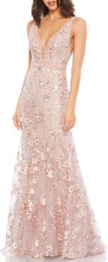Mac Duggal Floral Embellished Sleeveless Plunge Neck Gown