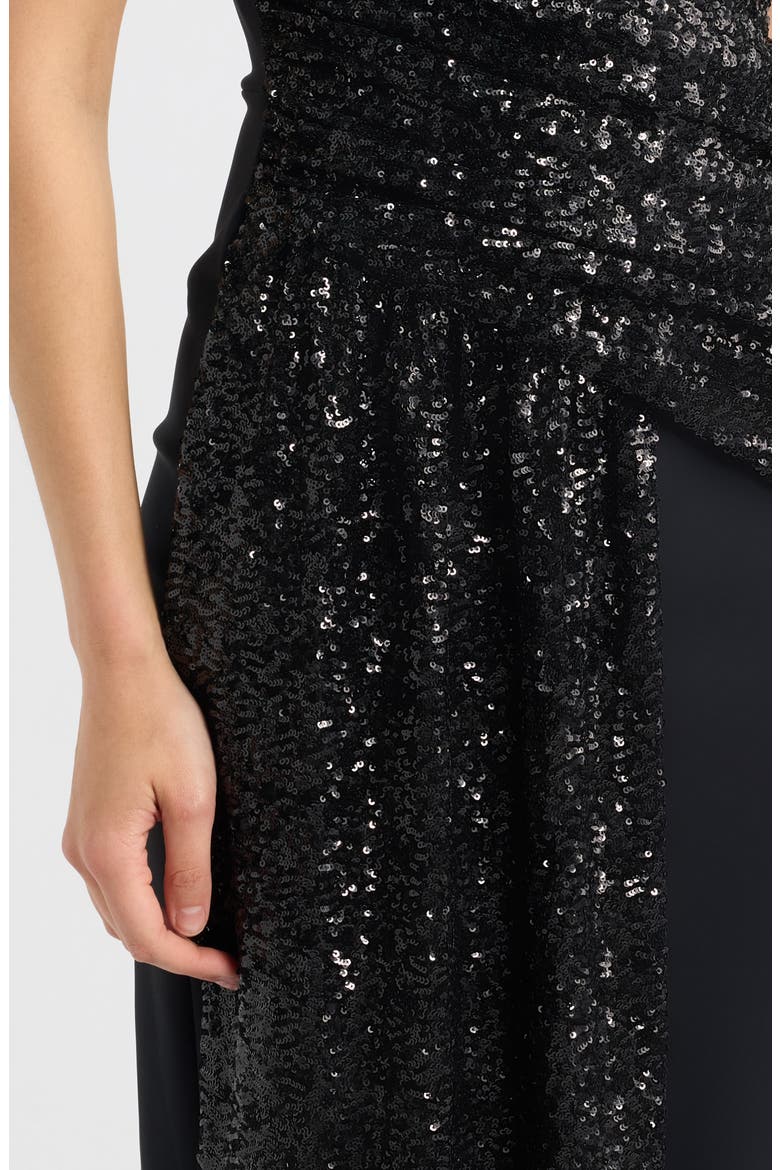 Virgo Sequin Drape Mermaid Gown, Alternate, color, 37 BLACK