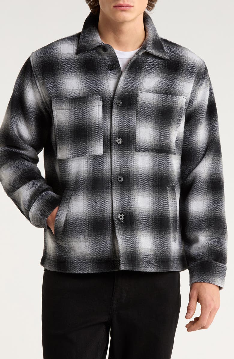 Percival Check Wool Blend Flannel Overshirt, Alternate, color, Grey