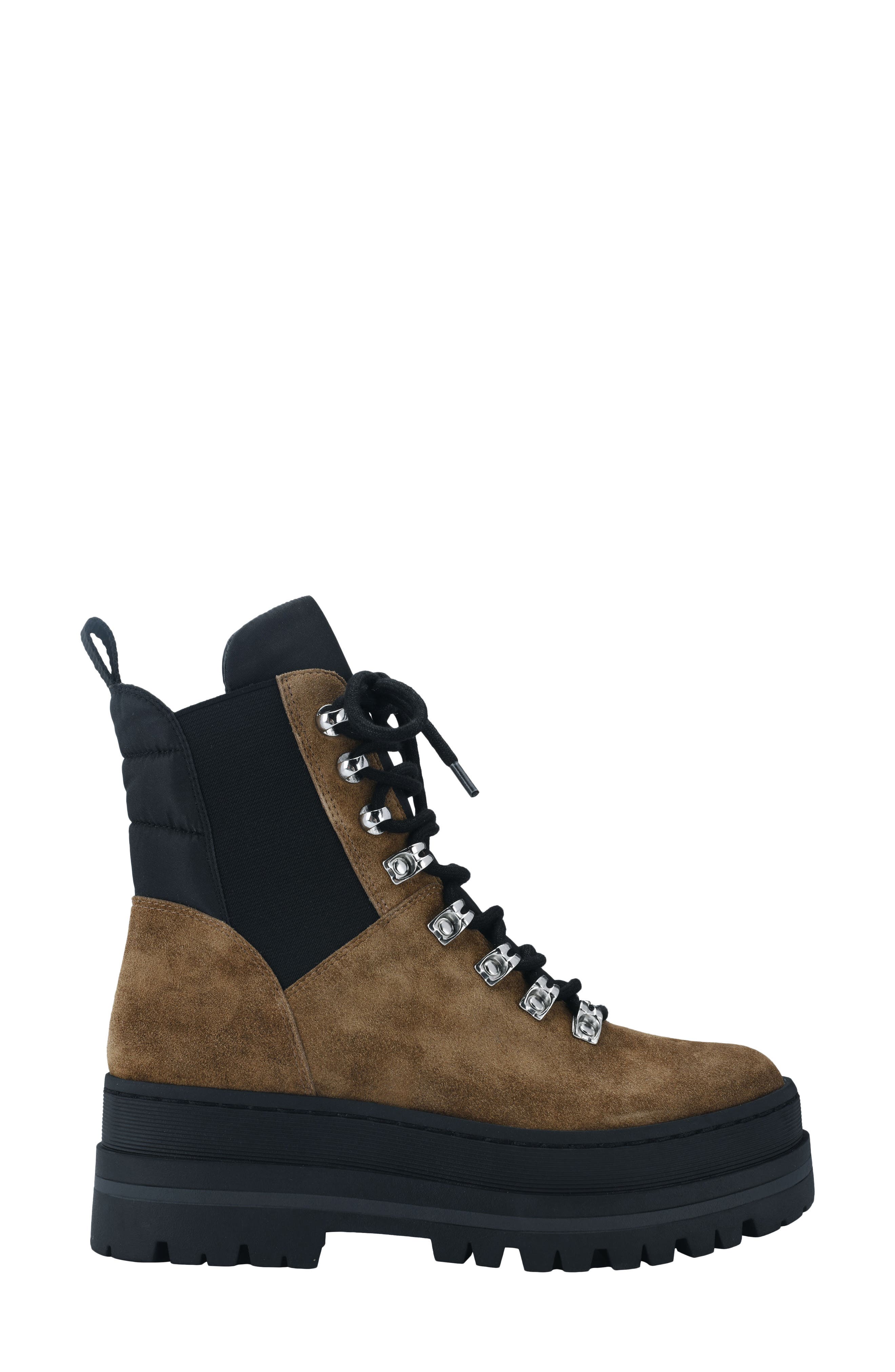Plune Lace-Up Lug Sole Bootie, Alternate, color, BIRRA/ BLACK SUEDE