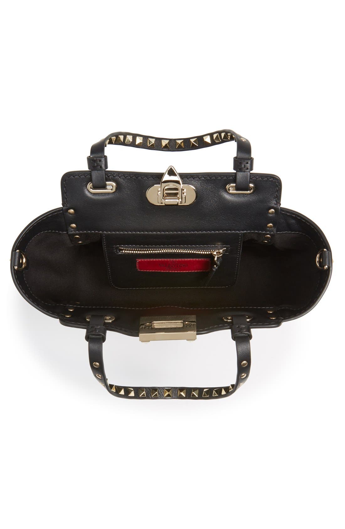 'Micro Mini Rockstud' Leather Tote, Alternate, color, BLACK