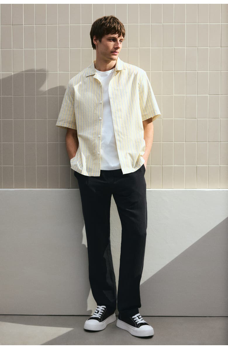 H&M Regular Fit Linen-blend Trousers, Alternate, color, Black