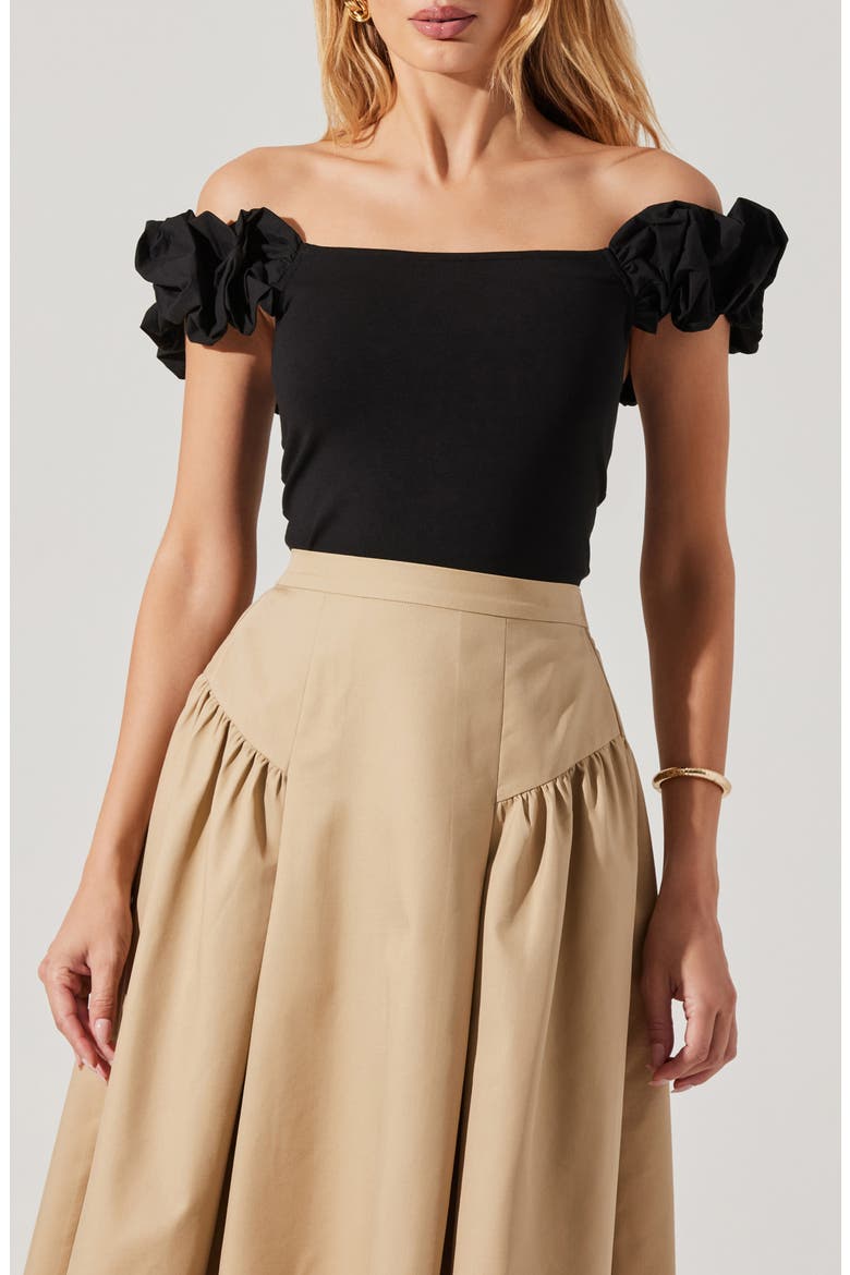 Hoda Mixed Media Off the Shoulder top, Main, color, BLACK