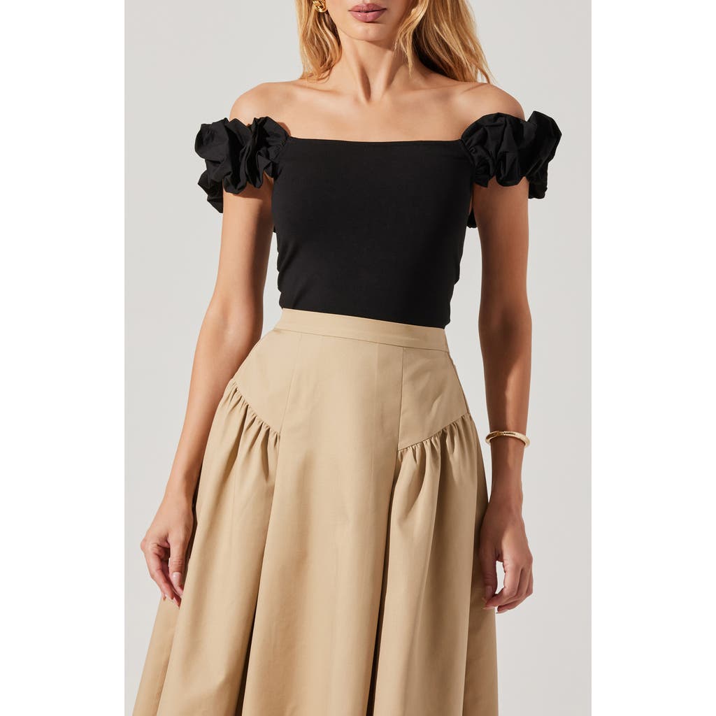 Astr The Label Hoda Mixed Media Off The Shoulder Top