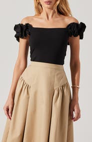 ASTR the Label Hoda Mixed Media Off the Shoulder top