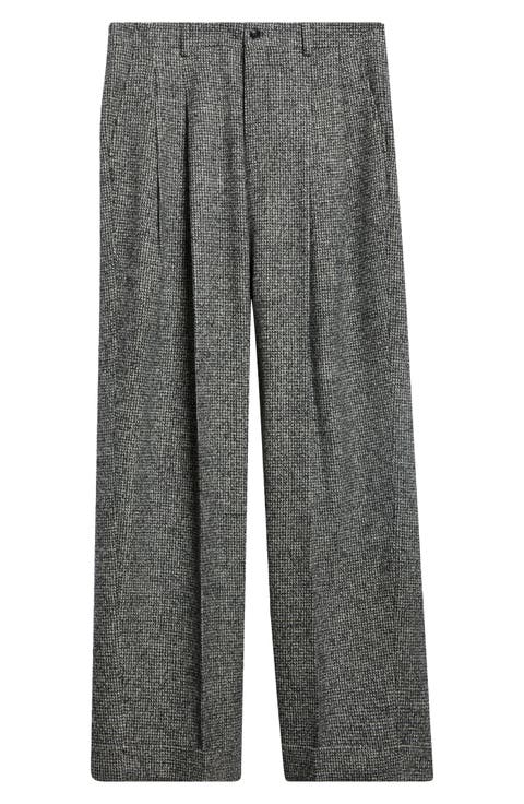 Houndstooth Pleated Wide Leg Trousers