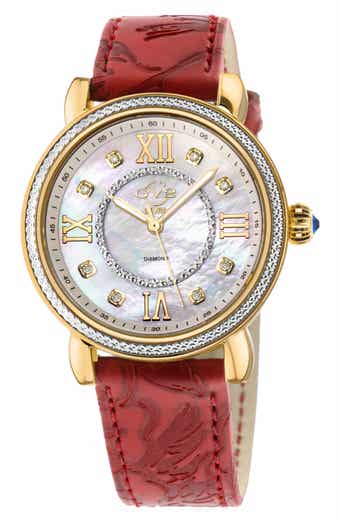 GV2 Women's Marsala Diamond Dial Leather Strap Watch, 37mm