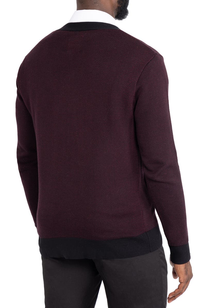 XRAY Herringbone V-Neck Button Front Cardigan, Alternate, color, Oxblood/ Black