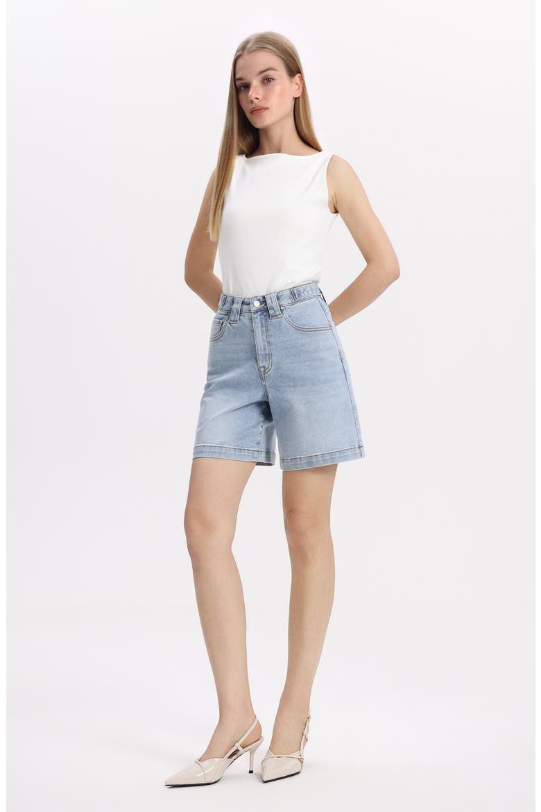 High Waist Mid Thigh Denim Shorts, Alternate, color, LIGHT BLUE