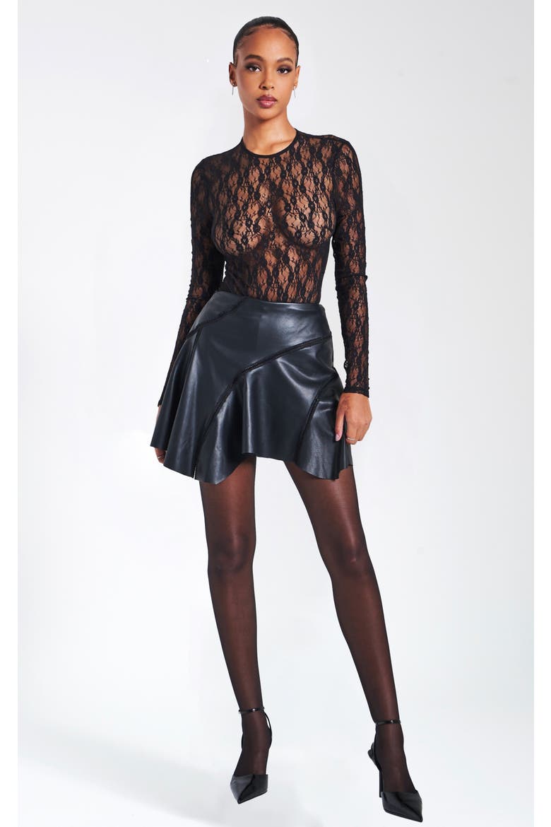 Mariah Vegan Leather Mini Skirt, Alternate, color, Black