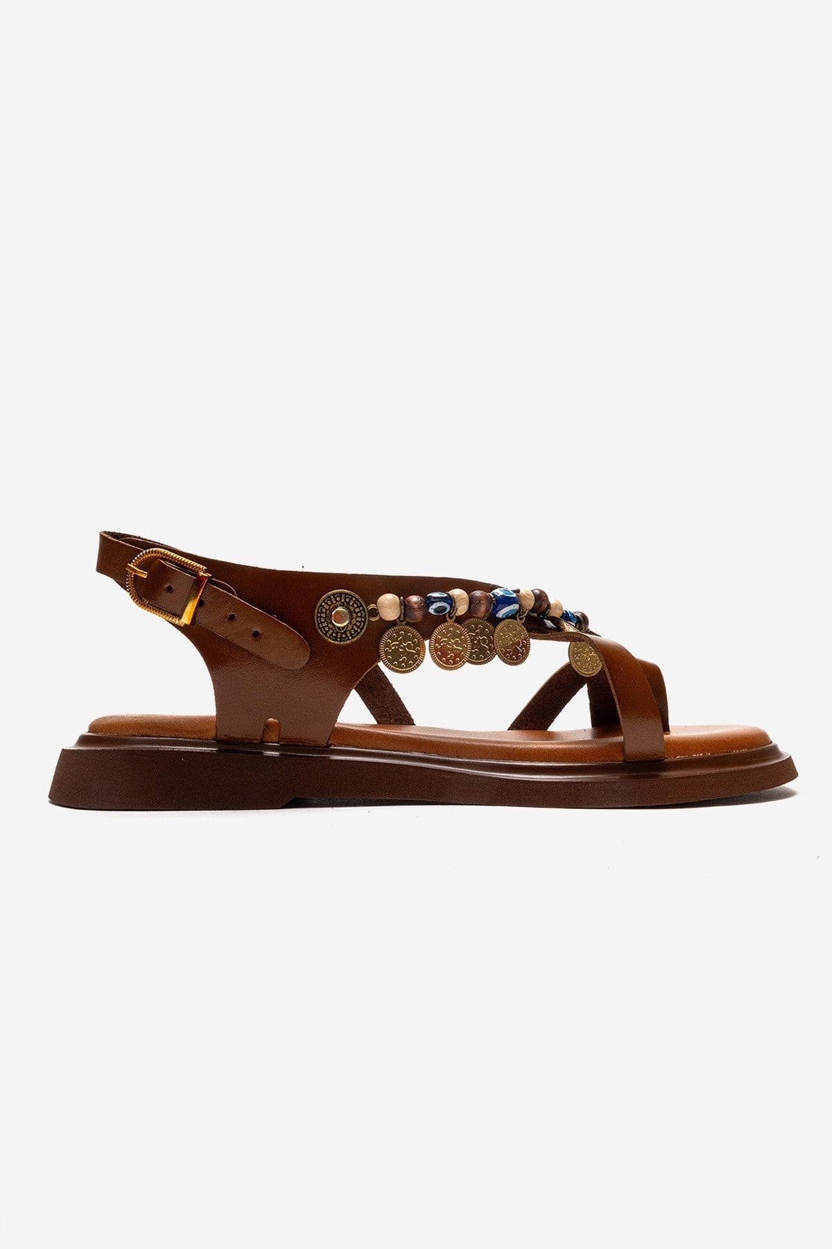 Forever & Always Shoes Hush Leather Beaded Sandal, Alternate, color, Cognac