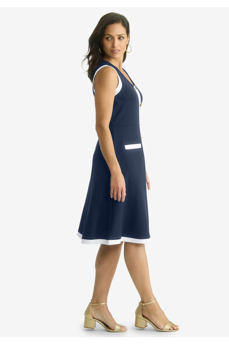 Sleeveless Crepe Dress, Alternate, color, WHITE NAVY