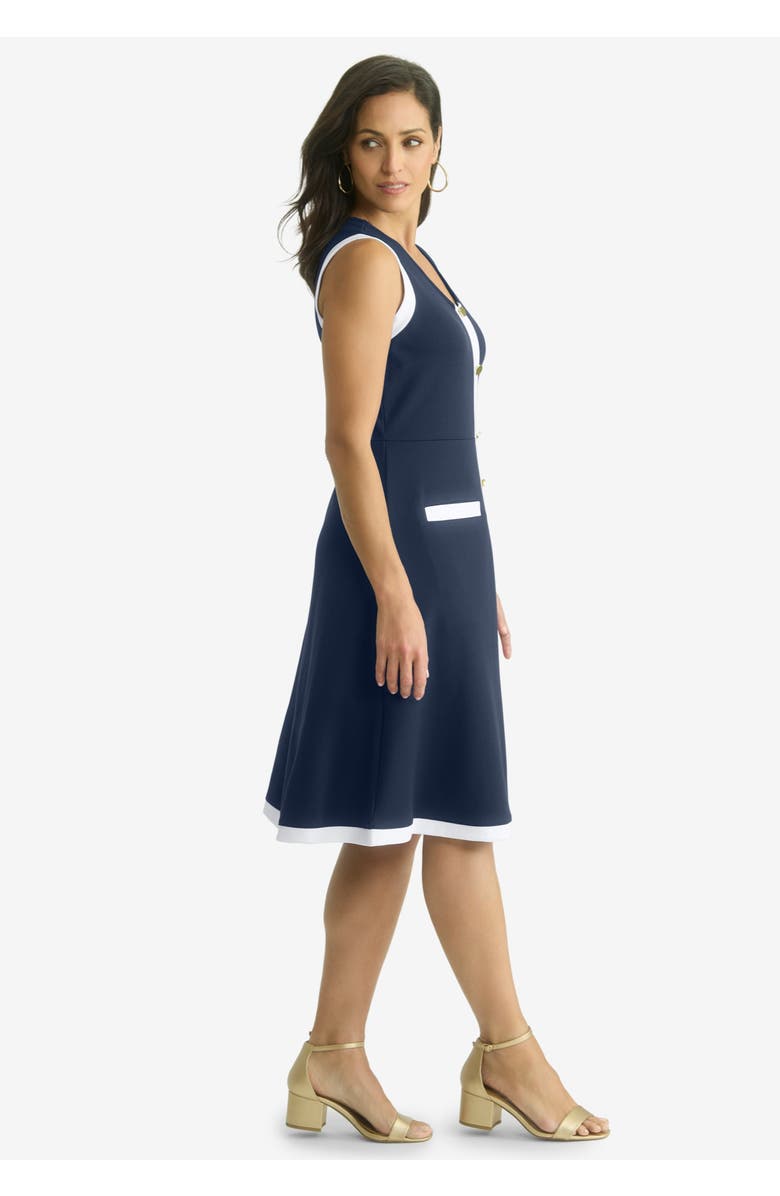 Jessica London Sleeveless Crepe Dress, Alternate, color, White Navy