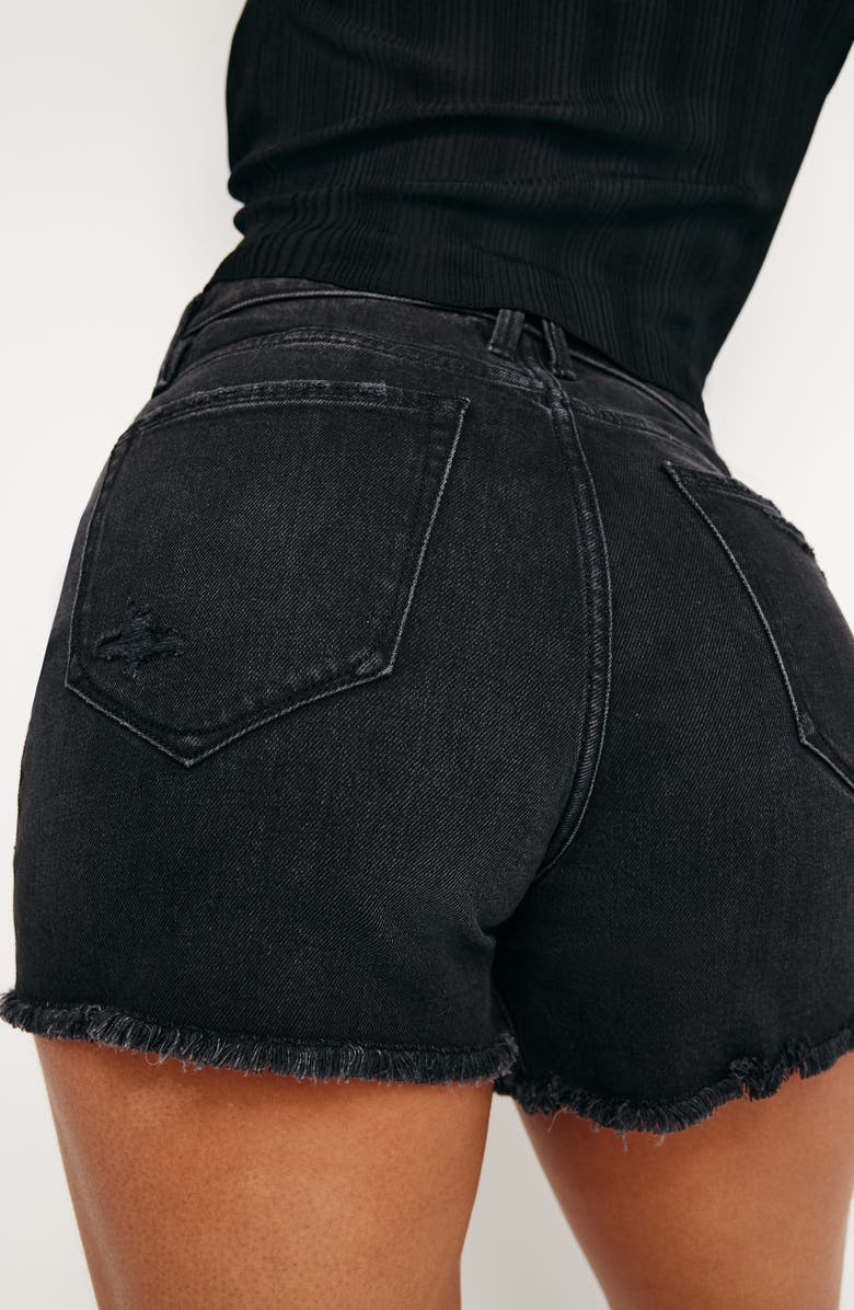 Good American Bombshell Distressed Denim Shorts, Alternate, color, Black333