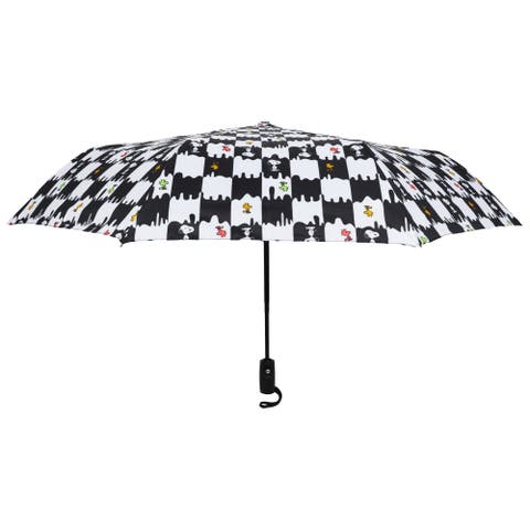 Snoopy and Woodstock Checkerboard Automatic Umbrella Black and White