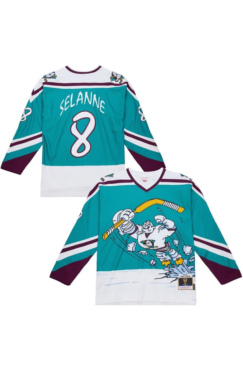 Mitchell & Ness Men's Mitchell & Ness Teemu Selanne Teal Anaheim Ducks 1995-96 Power Play Jersey, Main, color, Teal