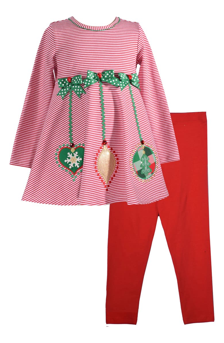 Bonnie Jean Kids' Hanging Ornaments Tunic & Leggings Set, Main, color, Red