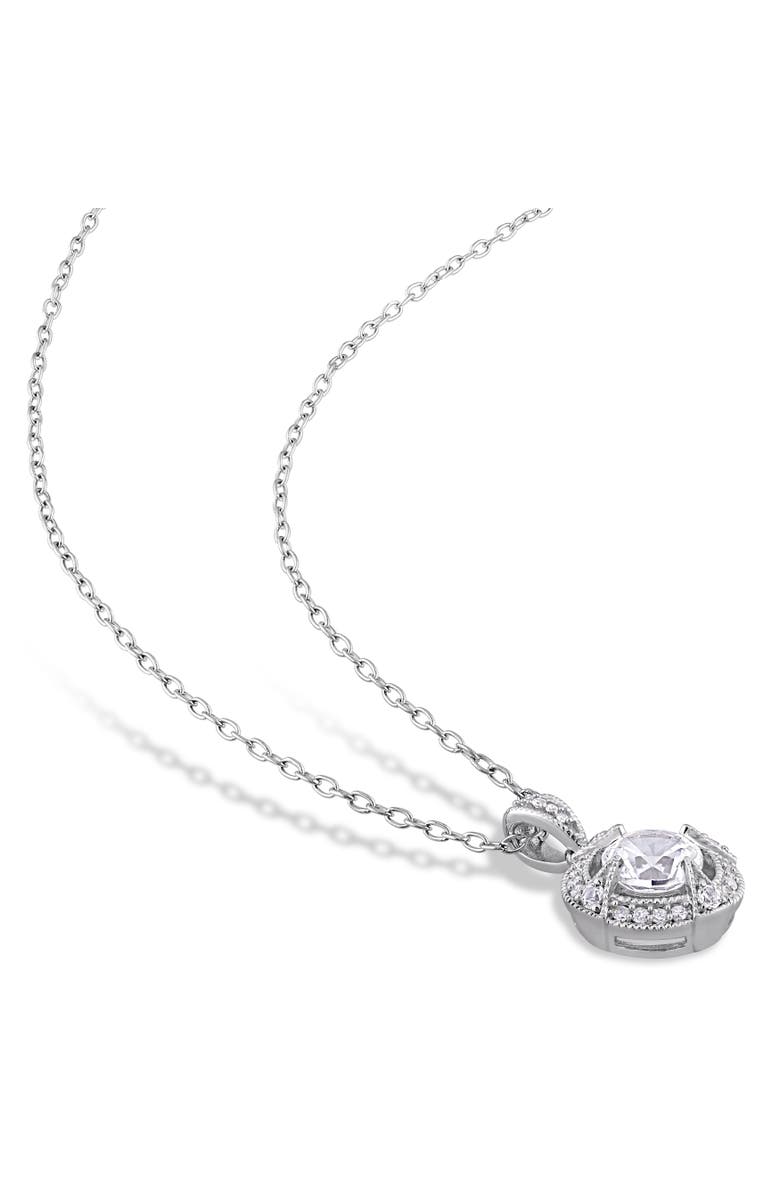 Julianna B. Created White Sapphire & Diamond Halo Necklace, Alternate, color, Sterling Silver