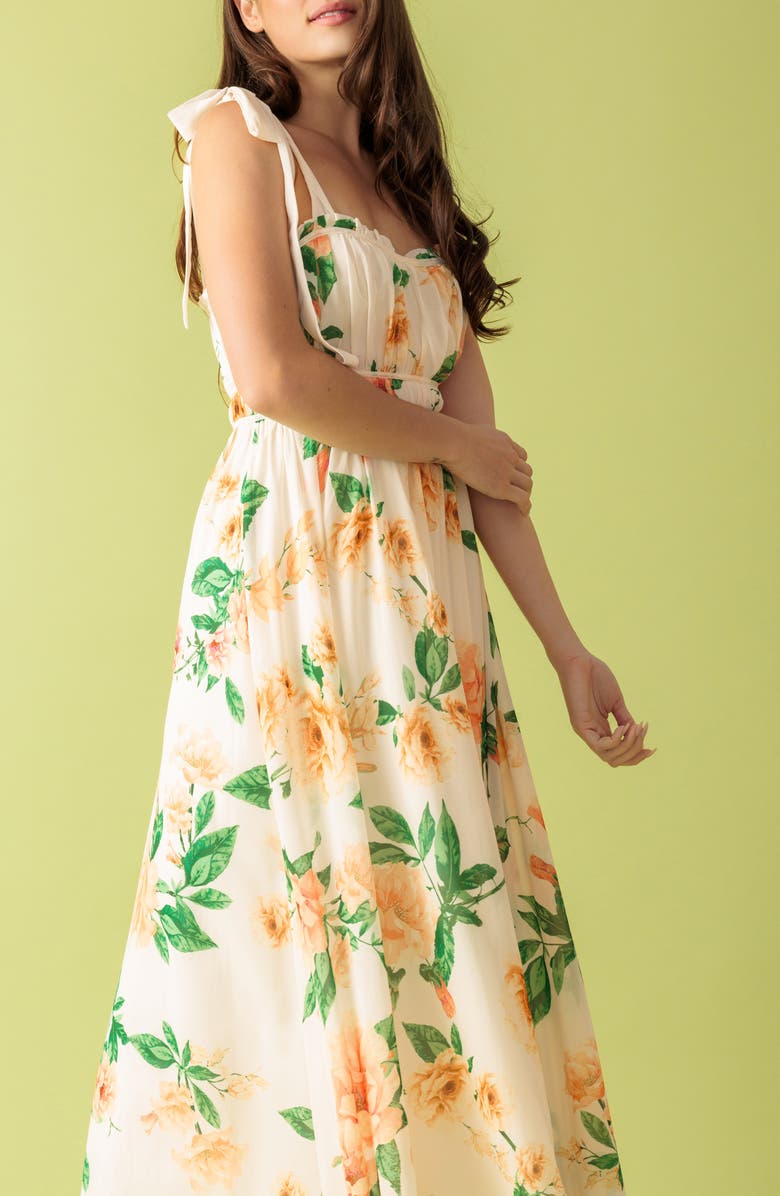 FLYING TOMATO Floral Tie Strap Maxi Dress, Alternate, color, Ivory/ Peach