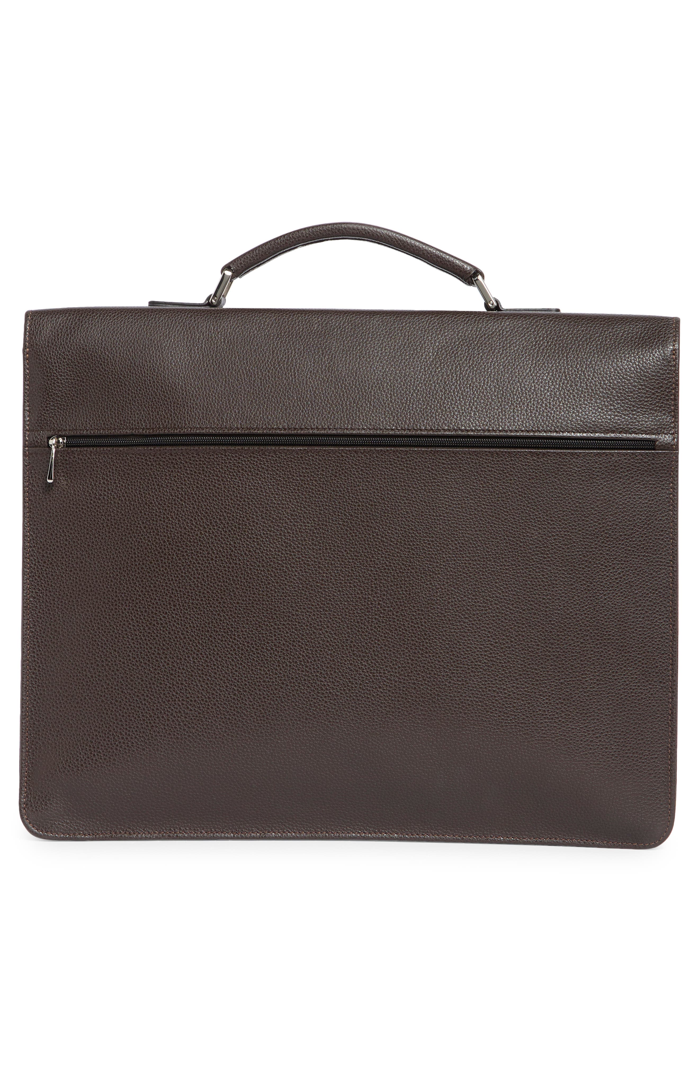 Longchamp Leather Flap Briefcase, Alternate, color, Moka