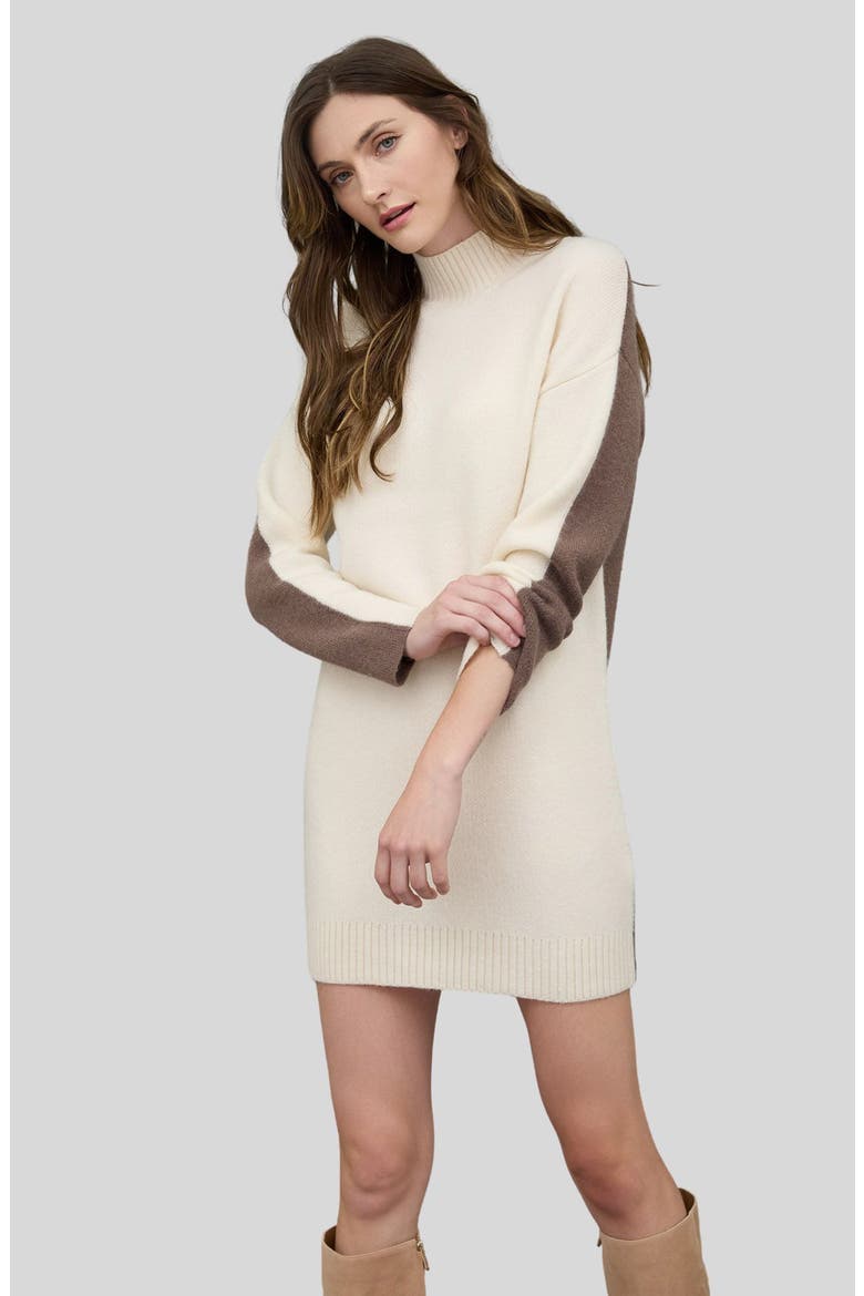 Colorblock Mock Neck Long Sleeve Sweater Dress, Alternate, color, IVORY