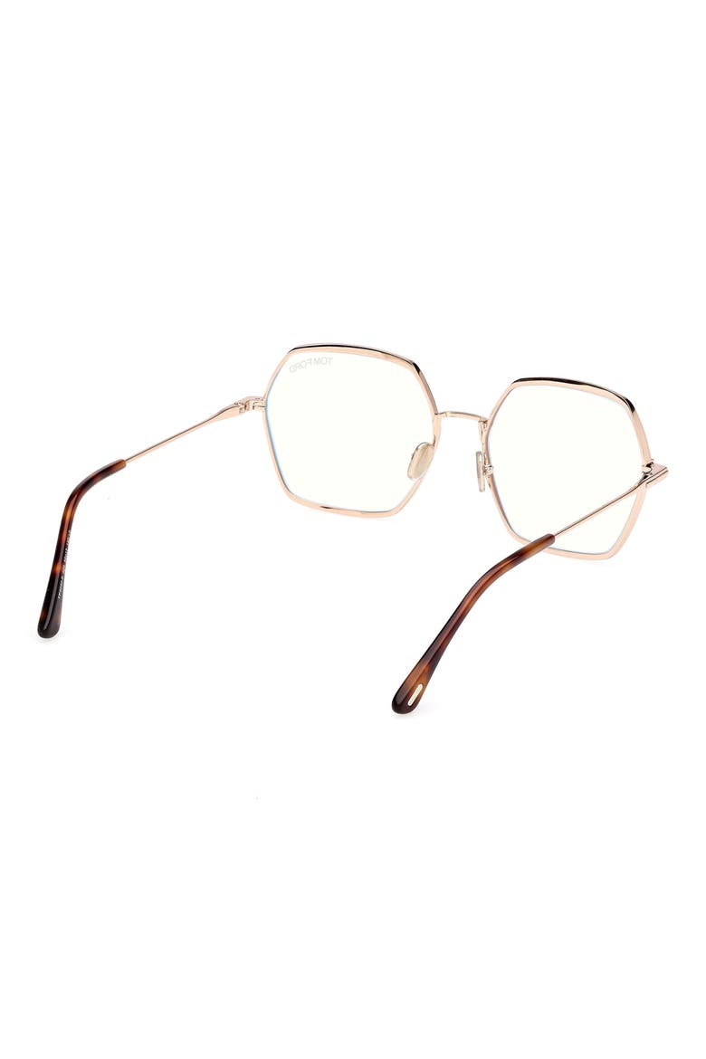 56mm Geometric Blue Light Blocking Optical Glasses, Alternate, color, ROSE GOLD/ BLUE BLOCK LENSES