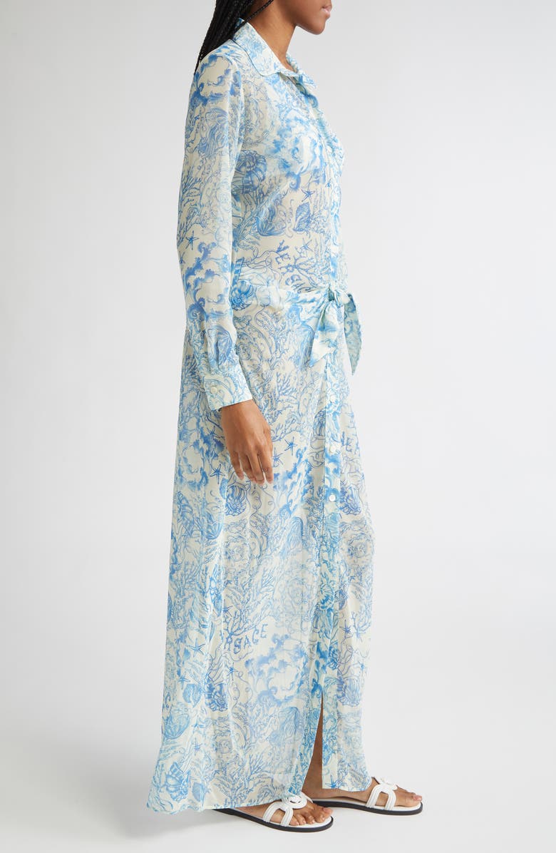 Versace Underwater Barocco Long Sleeve Cover-Up Shirtdress, Alternate, color, 
