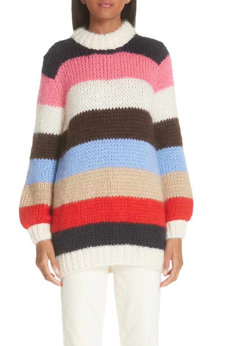 Ganni Julliard Multistripe Mohair & Wool Sweater, Main, color,