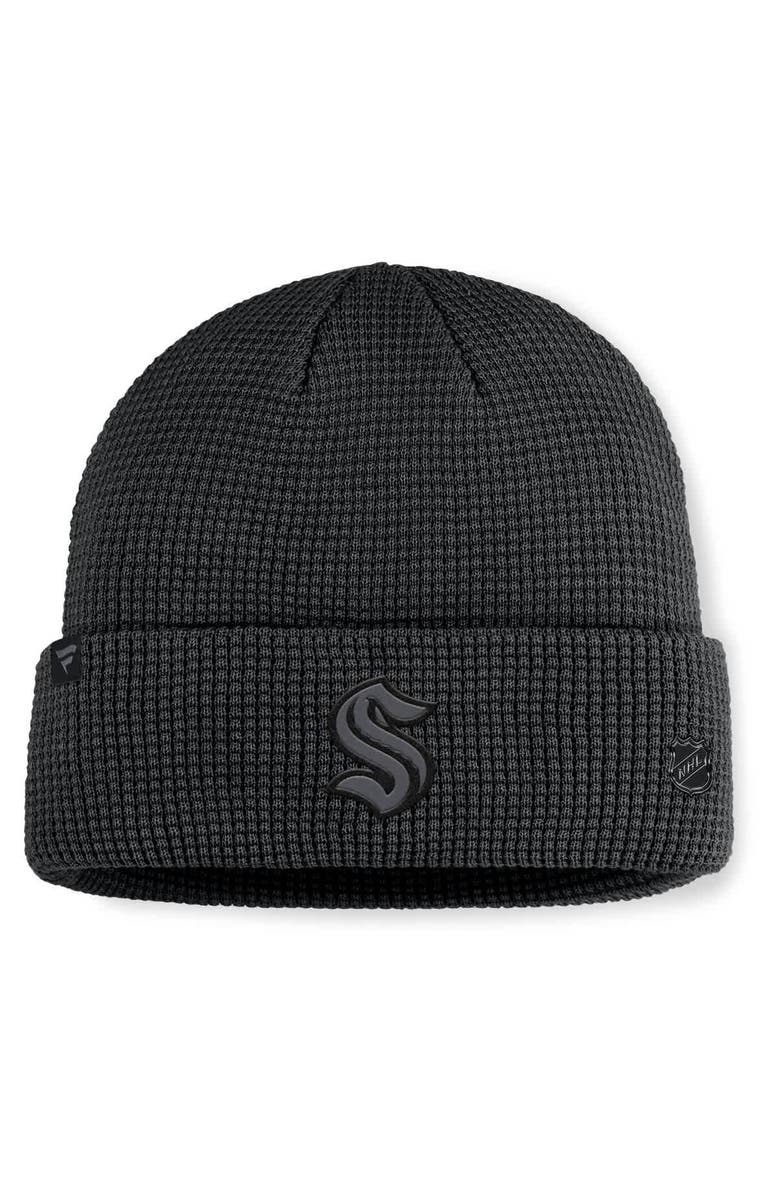 FANATICS Men's Fanatics Black Seattle Kraken Authentic Pro Road Cuffed Knit Hat, Alternate, color, Black