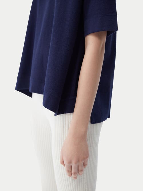 Gobi Mongolian Cashmere Box-cut Cotton Silk Cashmere Blend T-shirt In Navy
