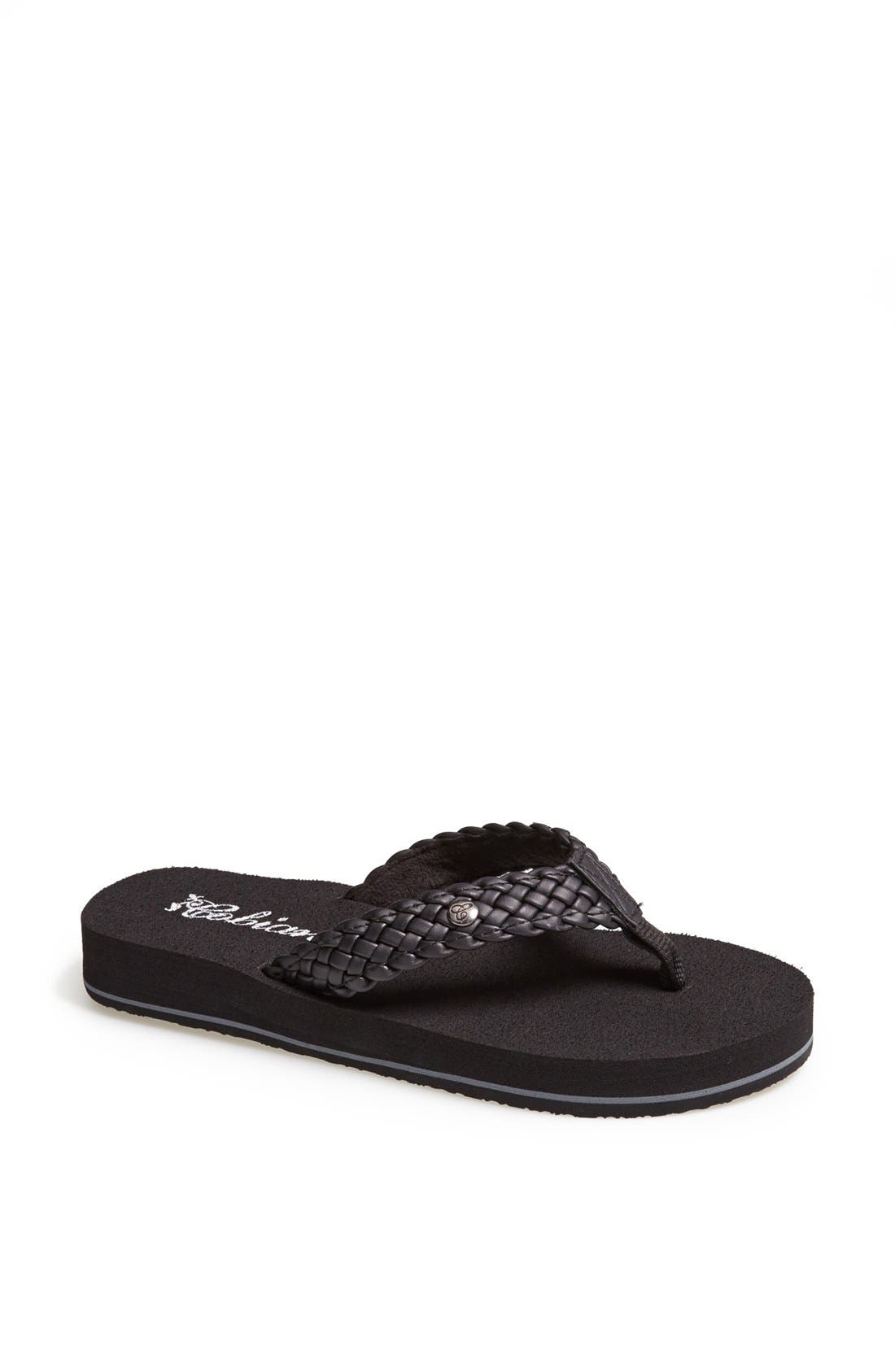 'Braided Bounce' Flip Flop, Main, color, BLACK