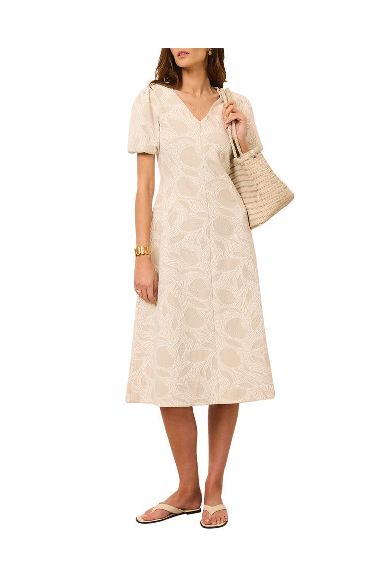Jacquard Puff Sleeve Midi Dress, Main, color, Cream
