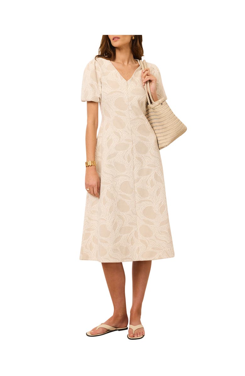 MINT VELVET Jacquard Puff Sleeve Midi Dress, Main, color, Cream