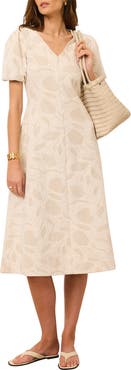 MINT VELVET Jacquard Puff Sleeve Midi Dress