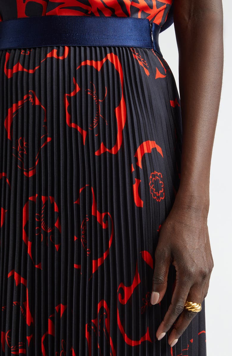 ST. JOHN '50s Floral Print Pleated Skirt, Alternate, color, 