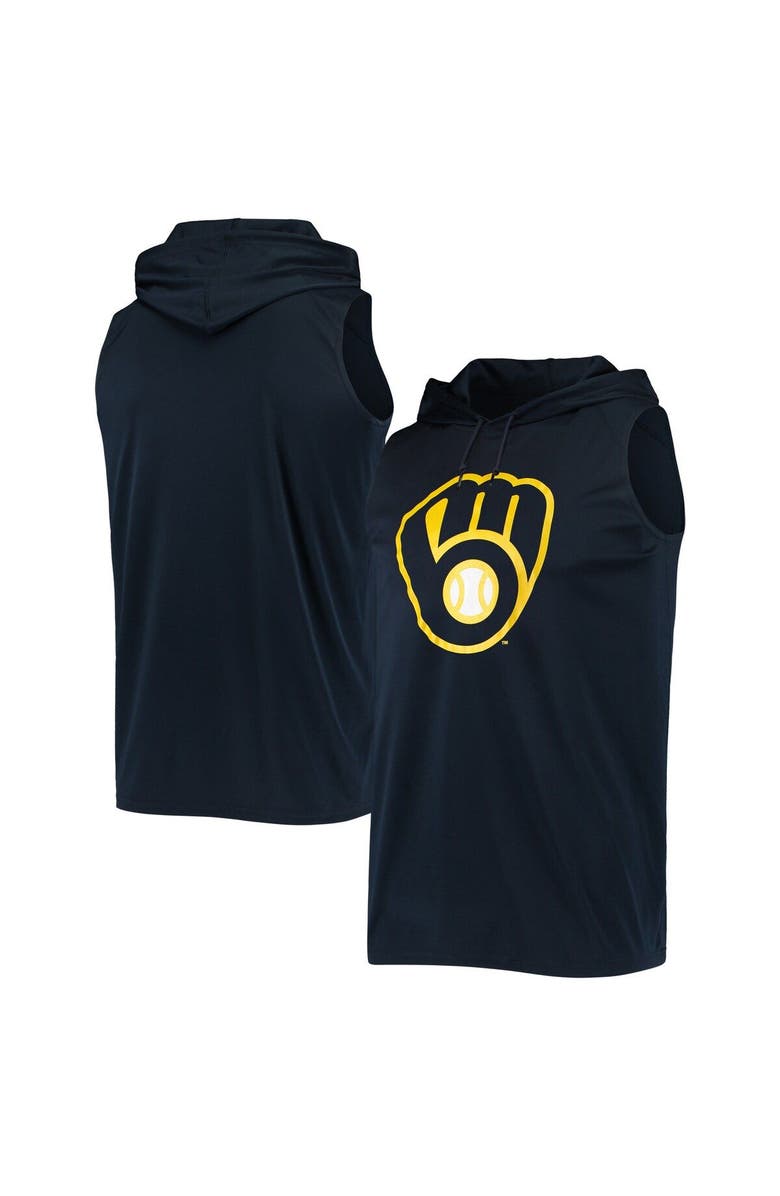 STITCHES Men's Stitches Navy Milwaukee Brewers Sleeveless Pullover Hoodie, Main, color, 