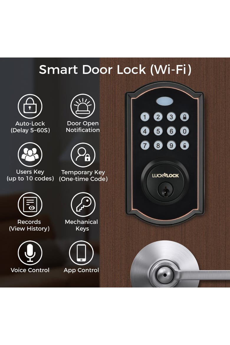 Smart WiFi Keyless Entry Deadbolt, Alternate, color, Matte Black