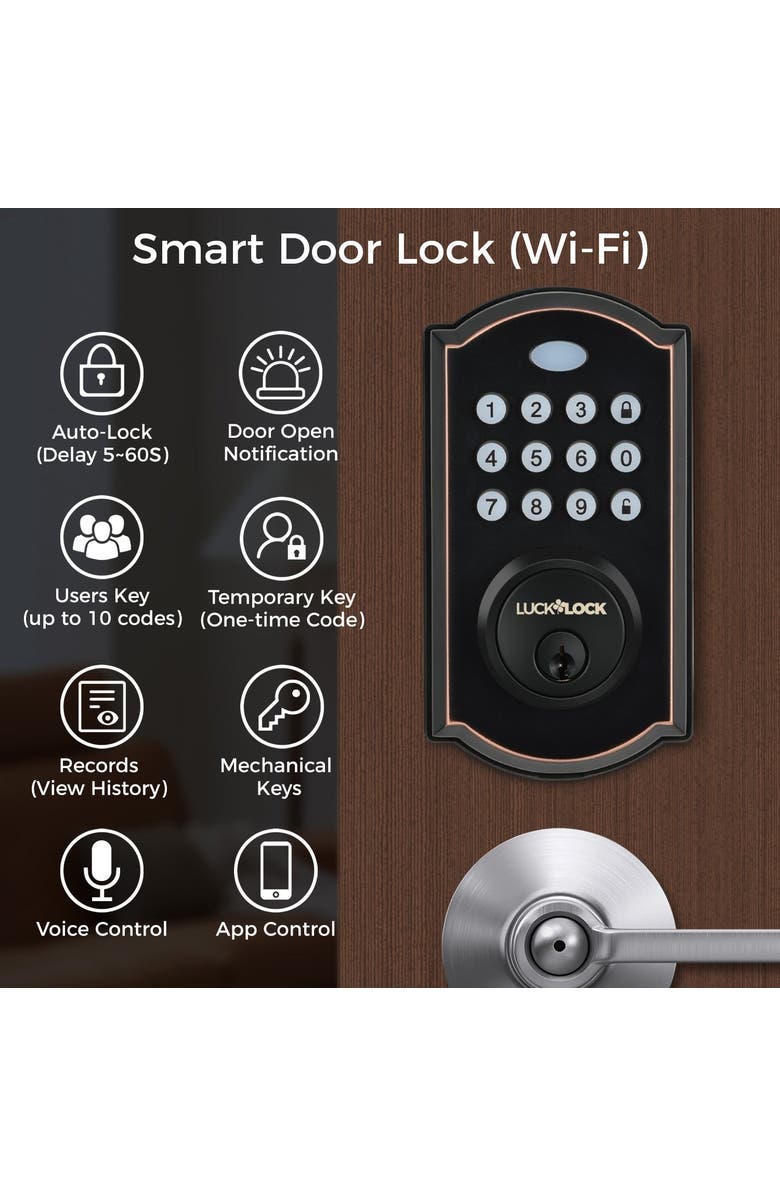 Luck&Lock Smart WiFi Keyless Entry Deadbolt, Alternate, color, Matte Black