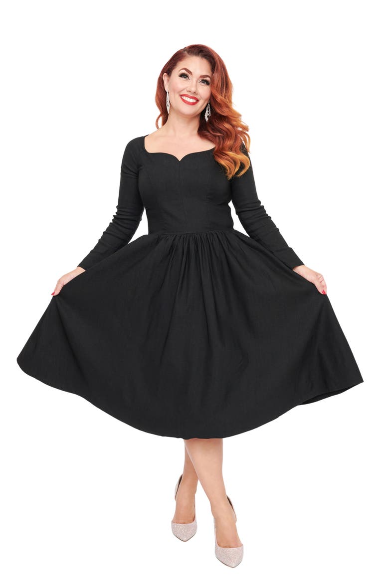Sweetheart Long Sleeve Swing Dress, Main, color, Black
