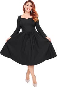 Unique Vintage Sweetheart Long Sleeve Swing Dress