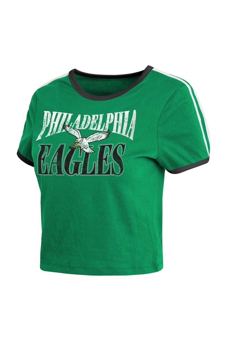 Women's WEAR by Erin Andrews  Kelly Green Philadelphia Eagles Cropped Throwback Ringer Baby T-Shirt, Alternate, color, Kelly Green