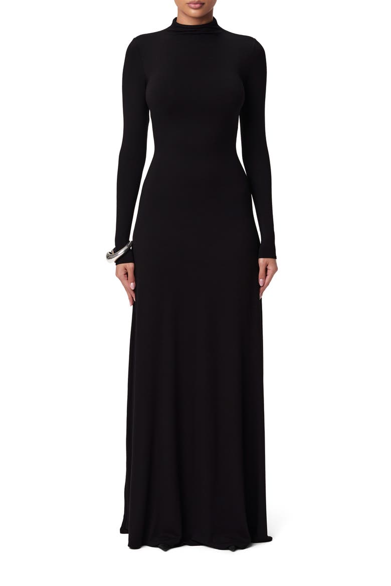 Funnel Neck Long Sleeve Dress, Main, color, BLACK