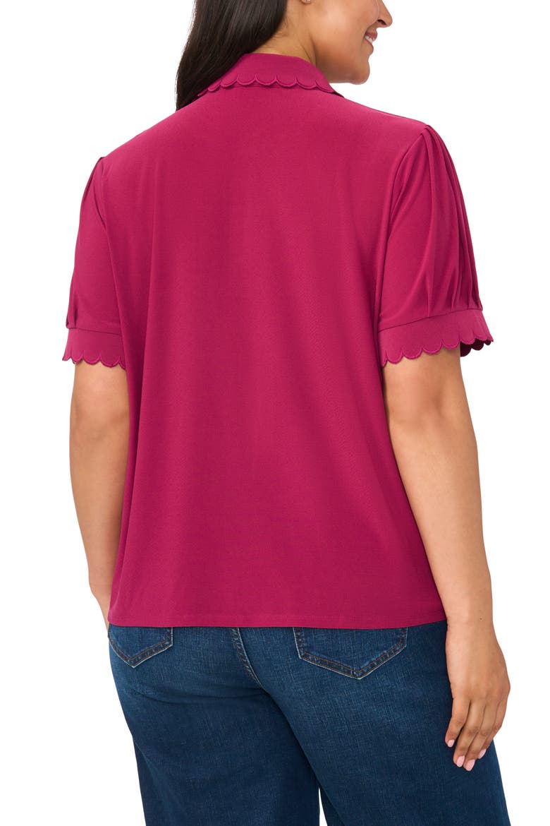 Scallop Trim Puff Sleeve Polo, Alternate, color, VIVID PLUM