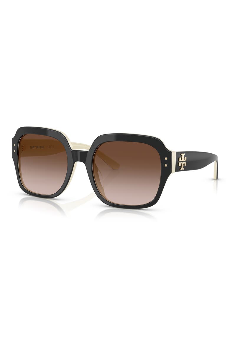 56mm Round Sunglasses, Alternate, color, BLACK/IVORY