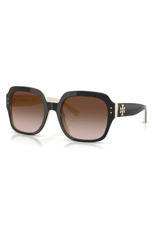 Tory Burch 56mm Round Sunglasses In Black/ivory