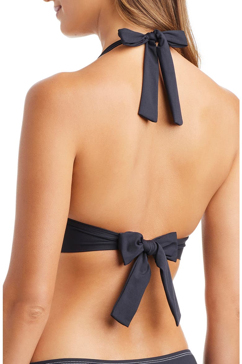 Contrast Stitch Halter Bikini Top, Alternate, color, BLACK